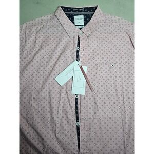 Level Ten Mens Pink Geometric Peached Poplin Short Sleeve Button Down Shirt XL